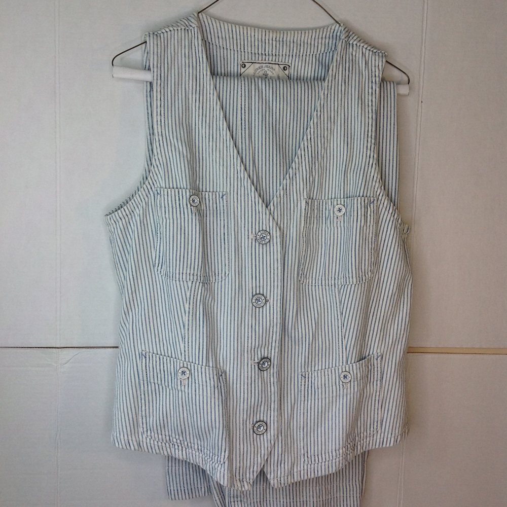Vintage Ralph Lauren Jeans Vest Blue White Stripe